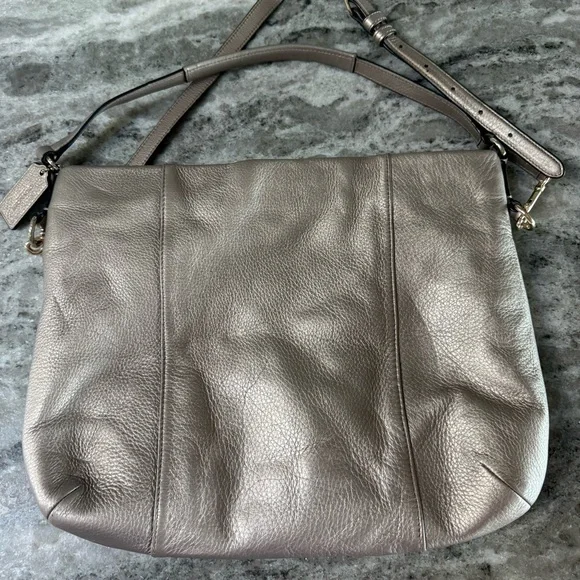 Coach Large Edie Shoulder Bag Pebble Leather Metallic Pewter Hobo Tote